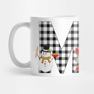 BW Buffalo Checks Pattern Monogram M | Snowman Mug